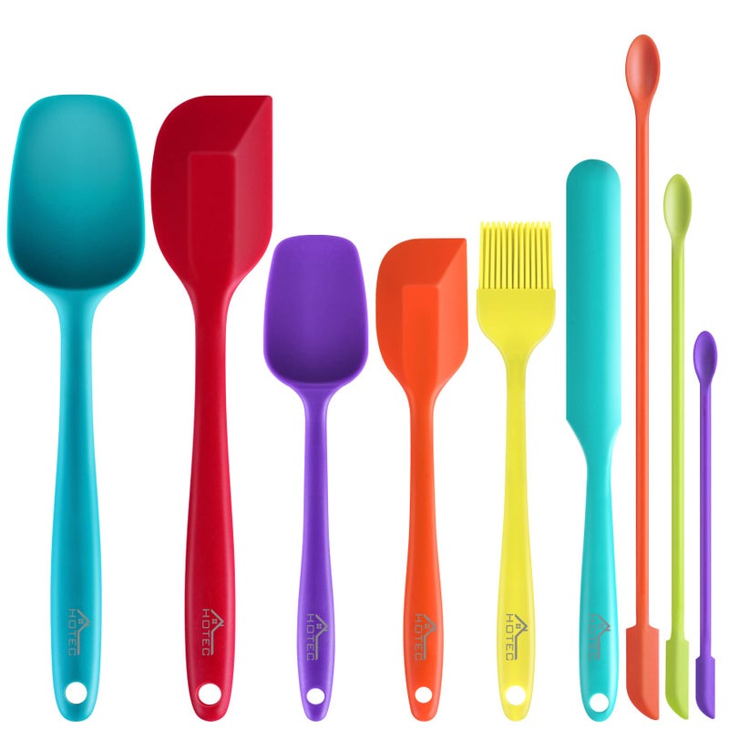 HOTEC BPA Free Heat Resistant Silicone Spatula Set Kitchen Utensils for Baking Cooking Mixing Non Stick Cookware Food Grade Dishwasher Safe (Multi-Color) Set of 9 - Image 1